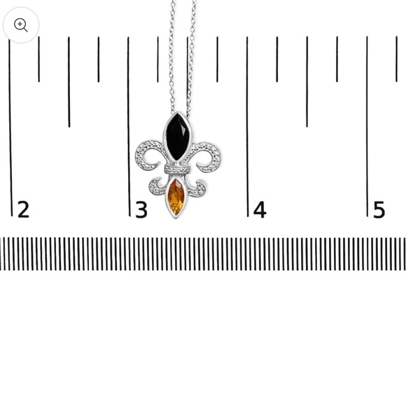 Haus of Brilliance Marquise Onyx Citrine and Diamond Fleur De Lis Necklace 18" - Picture 5 of 5